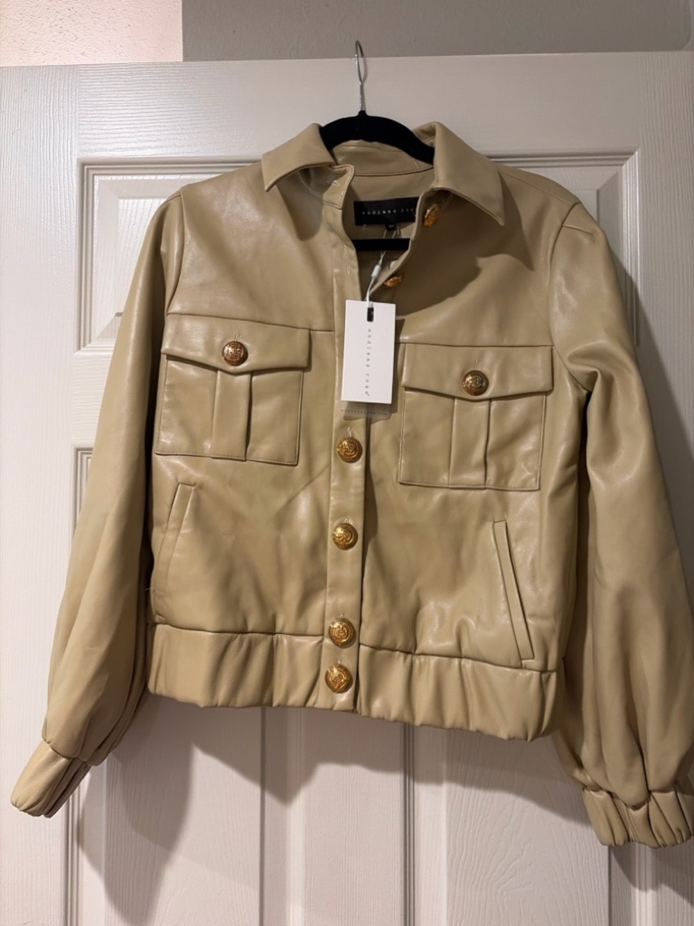 Endless Rose Beige Faux Leather Jacket with Gold Buttons